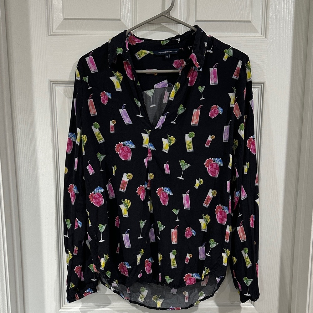 5 for $40. Bundle & Save! French Connection Black Blouse with  Cocktail Print